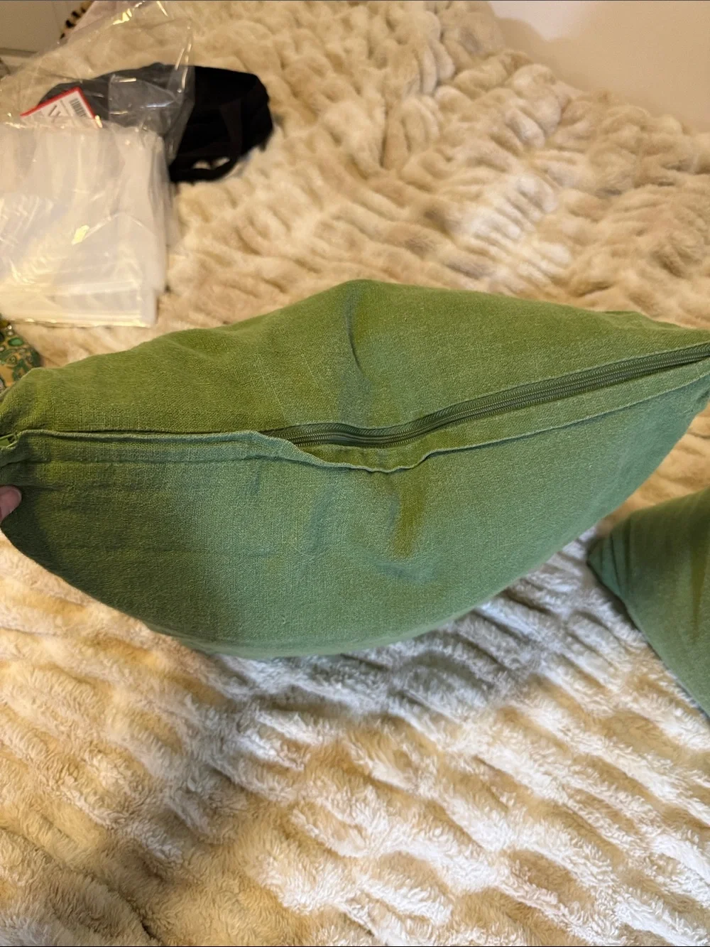 Down filled linen pair green Pillows- Soft Decorative Throw Pillow